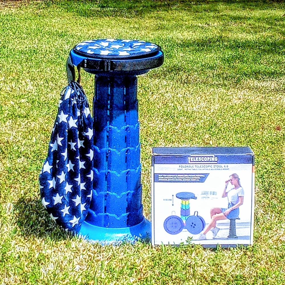 Portable Blue Telescopic Camping Fishing Park Zoo Stool w/ Cushion & Carry Bag
